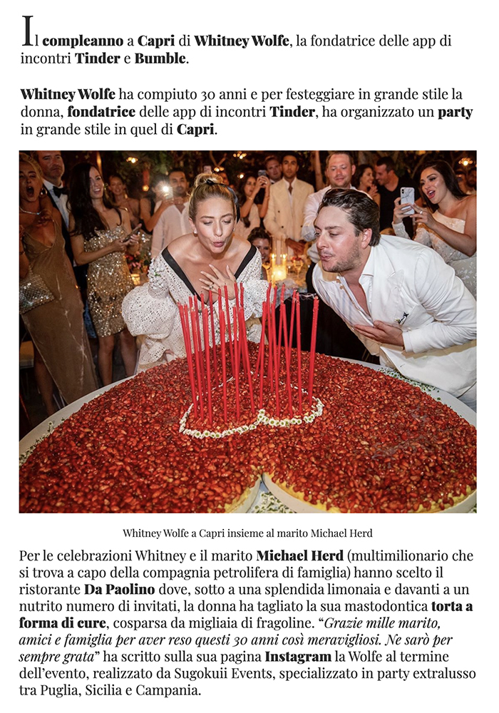 Whitney Wolfe Festeggia I 30 Anni a Capri — Tabloit, Sugokuii Events